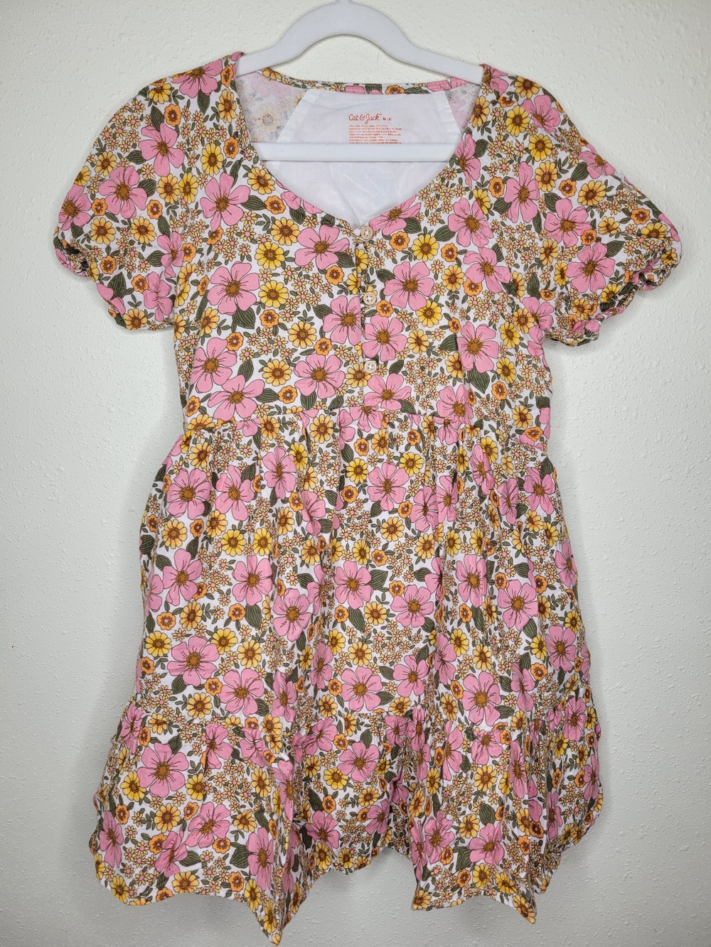 Cat & Jack Pink and Yellow Floral Puff Sleeve Dress